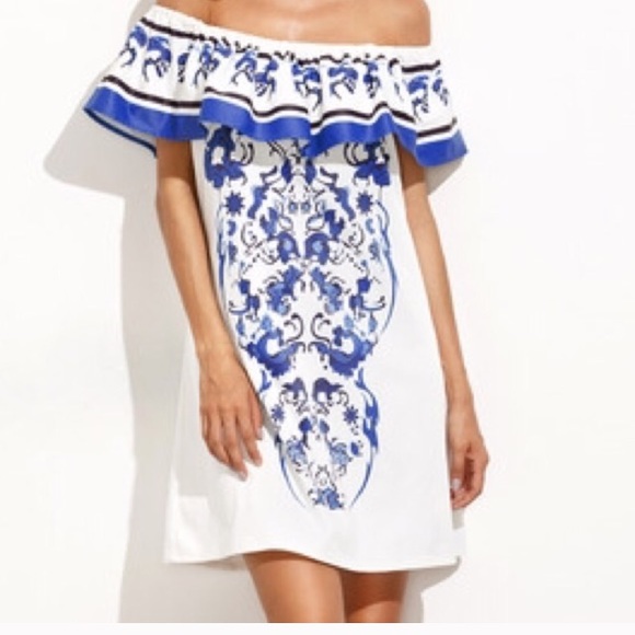 NWT Off The Shoulder Boho Ruffle Dress - Picture 2 of 4